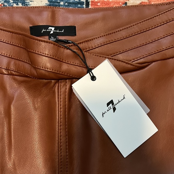 7 FOR ALL MANKIND | Brown Faux Leather Pants Size L NWT - Picture 2 of 4